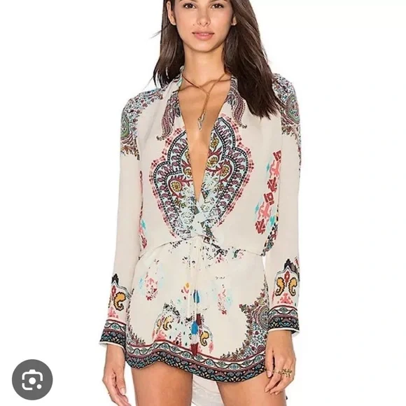 NWOT Rococo Sand Paisley Carpet Tunic Dress 100% Silk with Beaded Detail Size XS - Picture 1 of 12